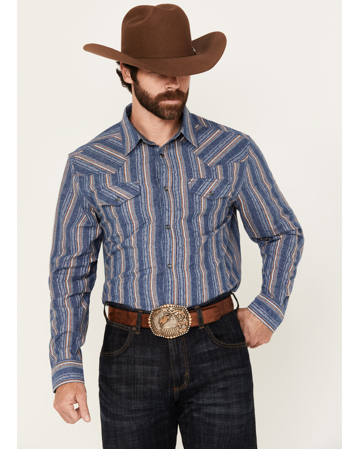 Men's Alpine Southwestern Striped Long Sleeve Pearl Snap We Navy