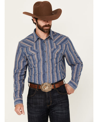 Men's Alpine Southwestern Striped Long Sleeve Pearl Snap We Navy