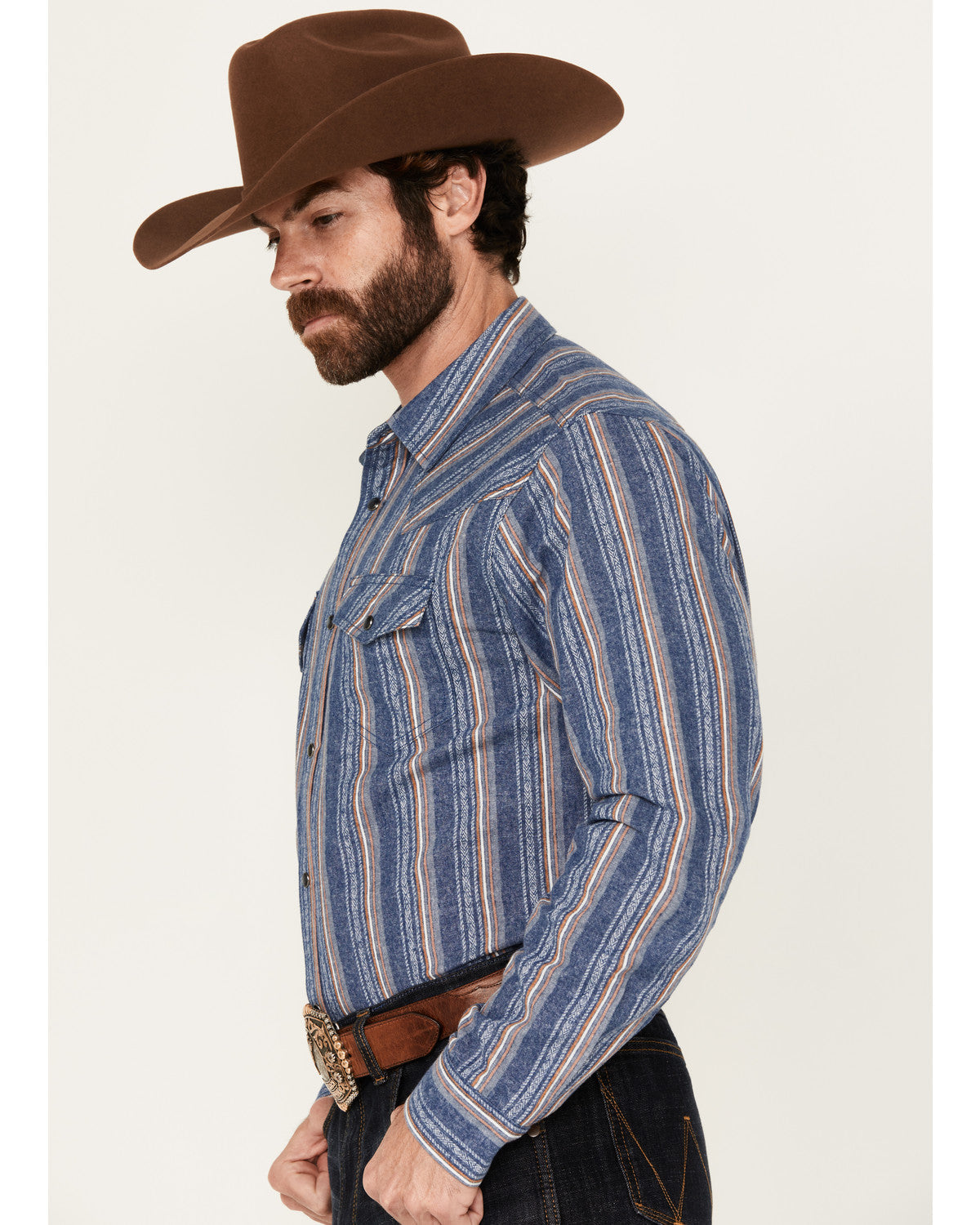 Men's Alpine Southwestern Striped Long Sleeve Pearl Snap We Navy