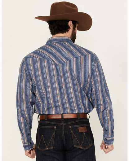 Men's Alpine Southwestern Striped Long Sleeve Pearl Snap We Navy