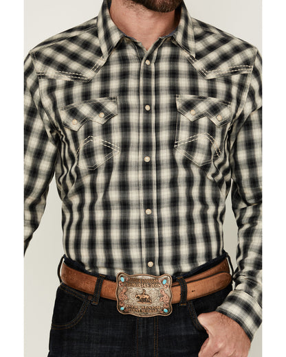 Men's Rey Plaid Print Long Sleeve Snap Western Shirt Cream