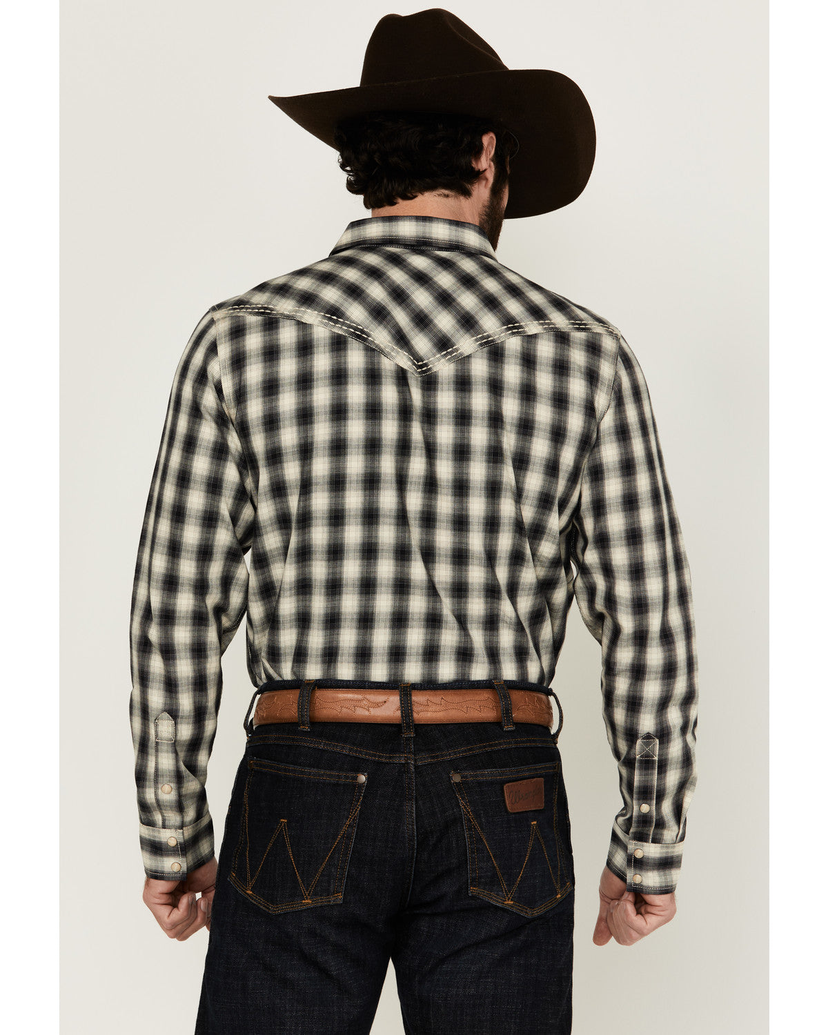 Men's Rey Plaid Print Long Sleeve Snap Western Shirt Cream