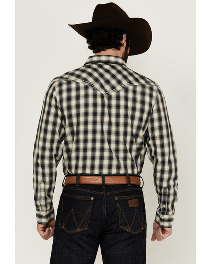 Men's Rey Plaid Print Long Sleeve Snap Western Shirt Cream
