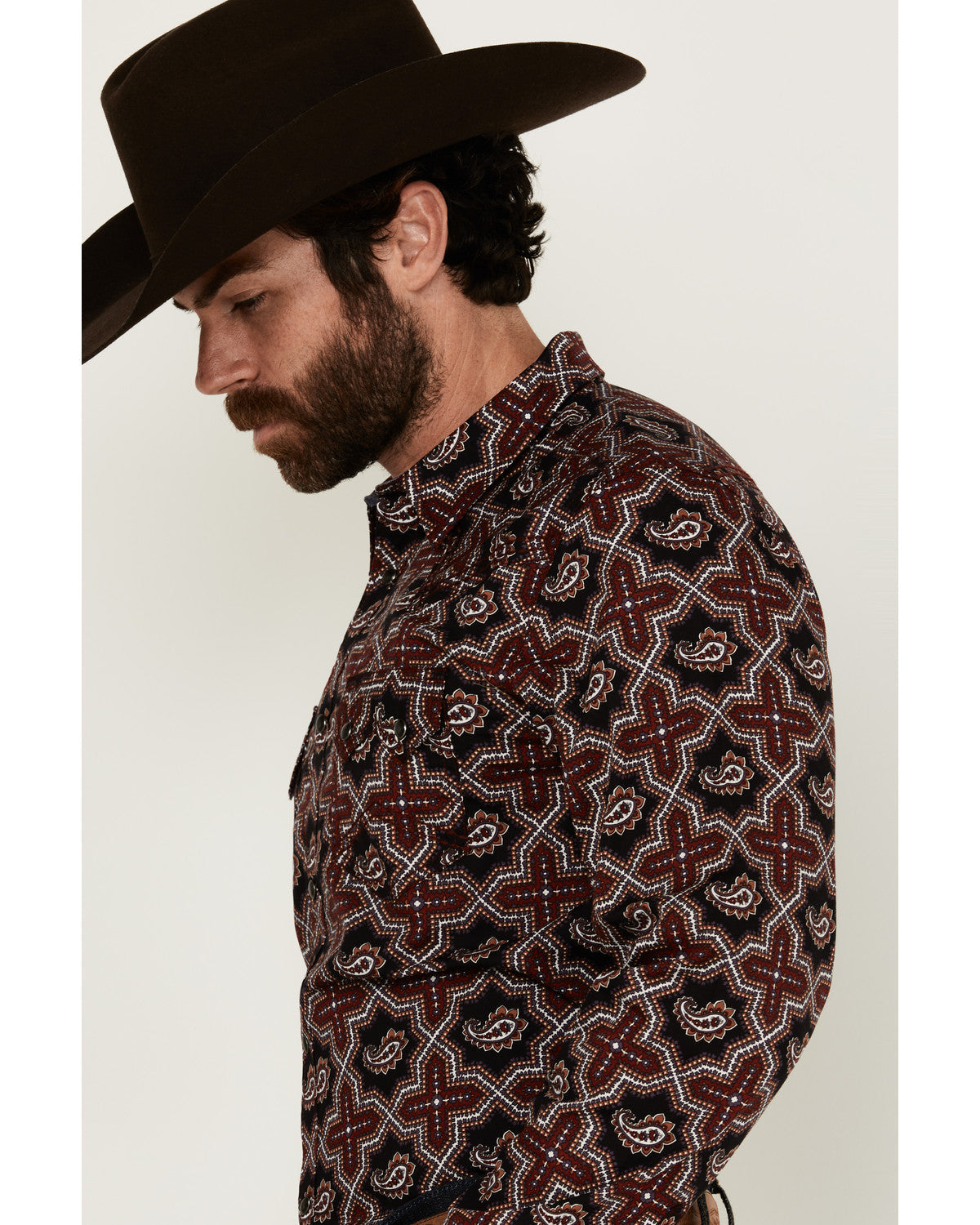 Men's Daybreak Geo Print Long Sleeve Snap Western Shirt Red