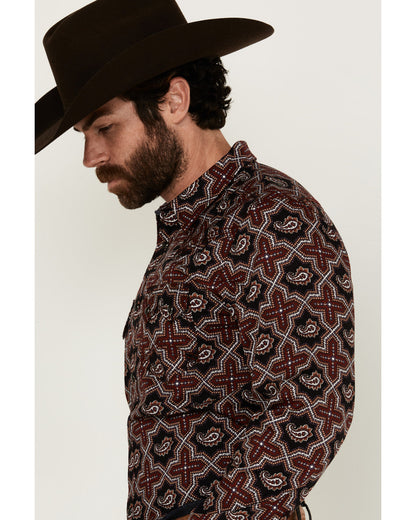 Men's Daybreak Geo Print Long Sleeve Snap Western Shirt Red