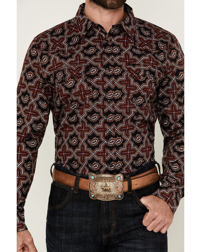 Men's Daybreak Geo Print Long Sleeve Snap Western Shirt Red