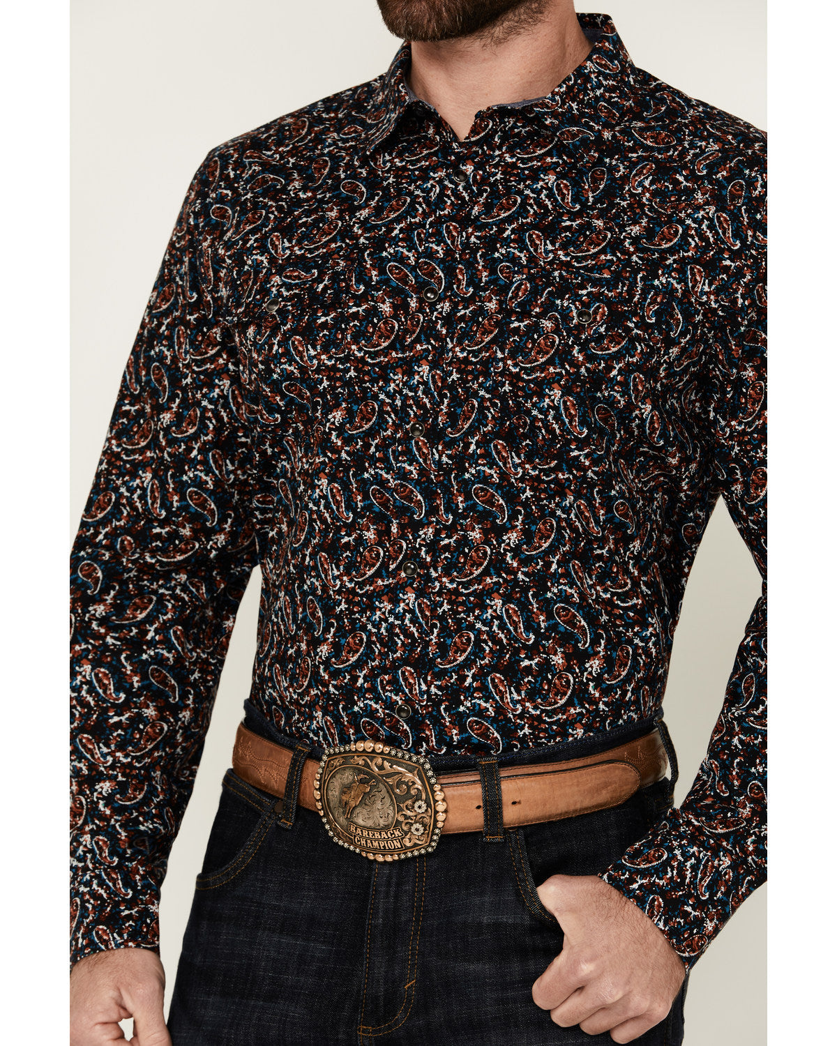 Men's Take Flight Paisley Print Long Sleeve Snap Western Sh Black
