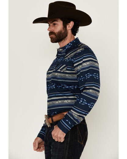 Men's Distance Southwestern Striped Long Sleeve Snap Wester Navy