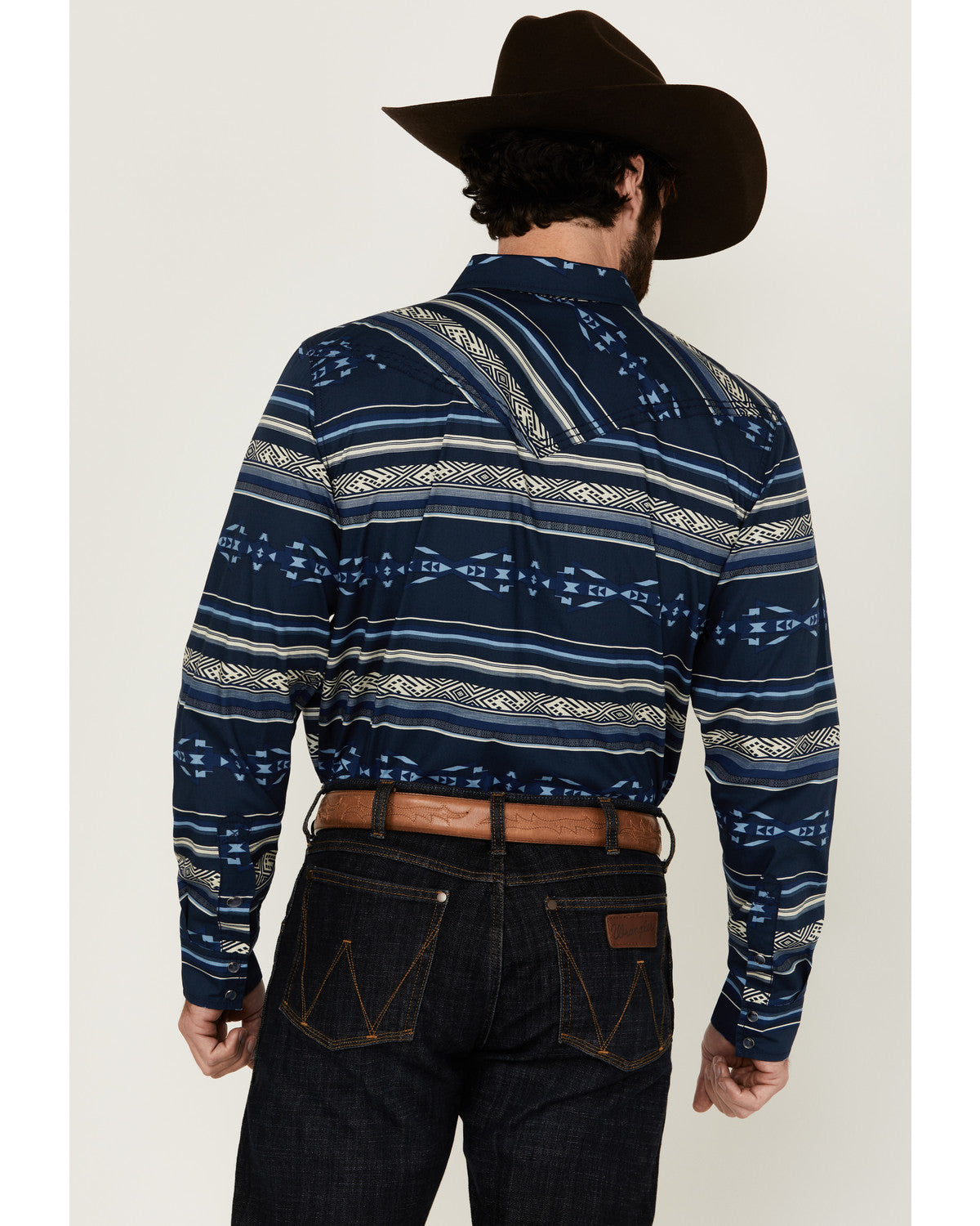 Men's Distance Southwestern Striped Long Sleeve Snap Wester Navy