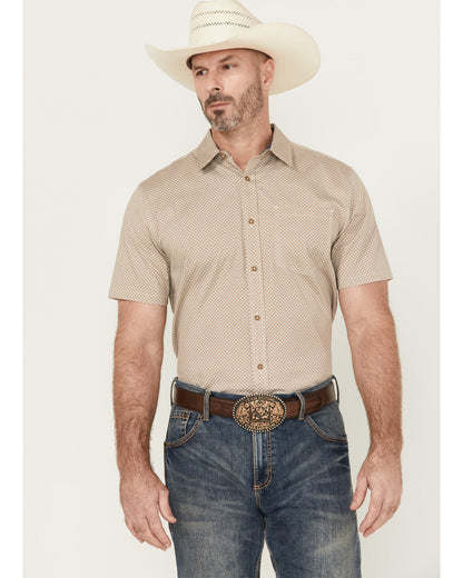 Men's Grill And Greet Geo Print Short Sleeve Button-Down St Tan