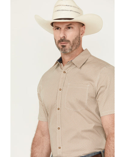 Men's Grill And Greet Geo Print Short Sleeve Button-Down St Tan