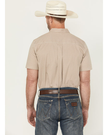 Men's Grill And Greet Geo Print Short Sleeve Button-Down St Tan