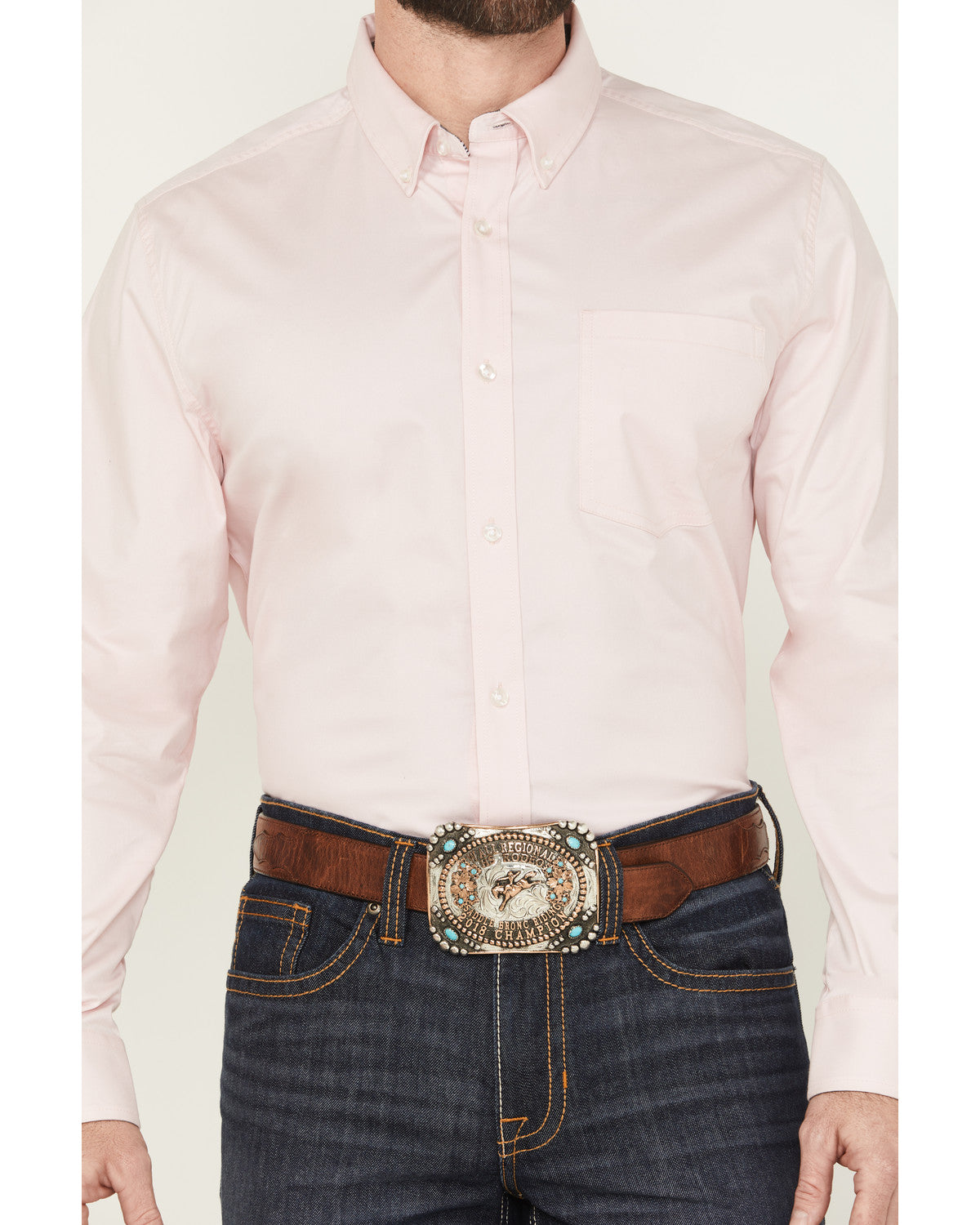 Men's Performance Twill Solid Long Sleeve Button-Down Stret Pink