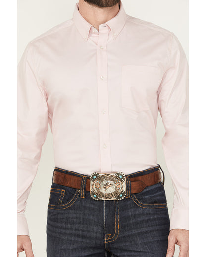 Men's Performance Twill Solid Long Sleeve Button-Down Stret Pink