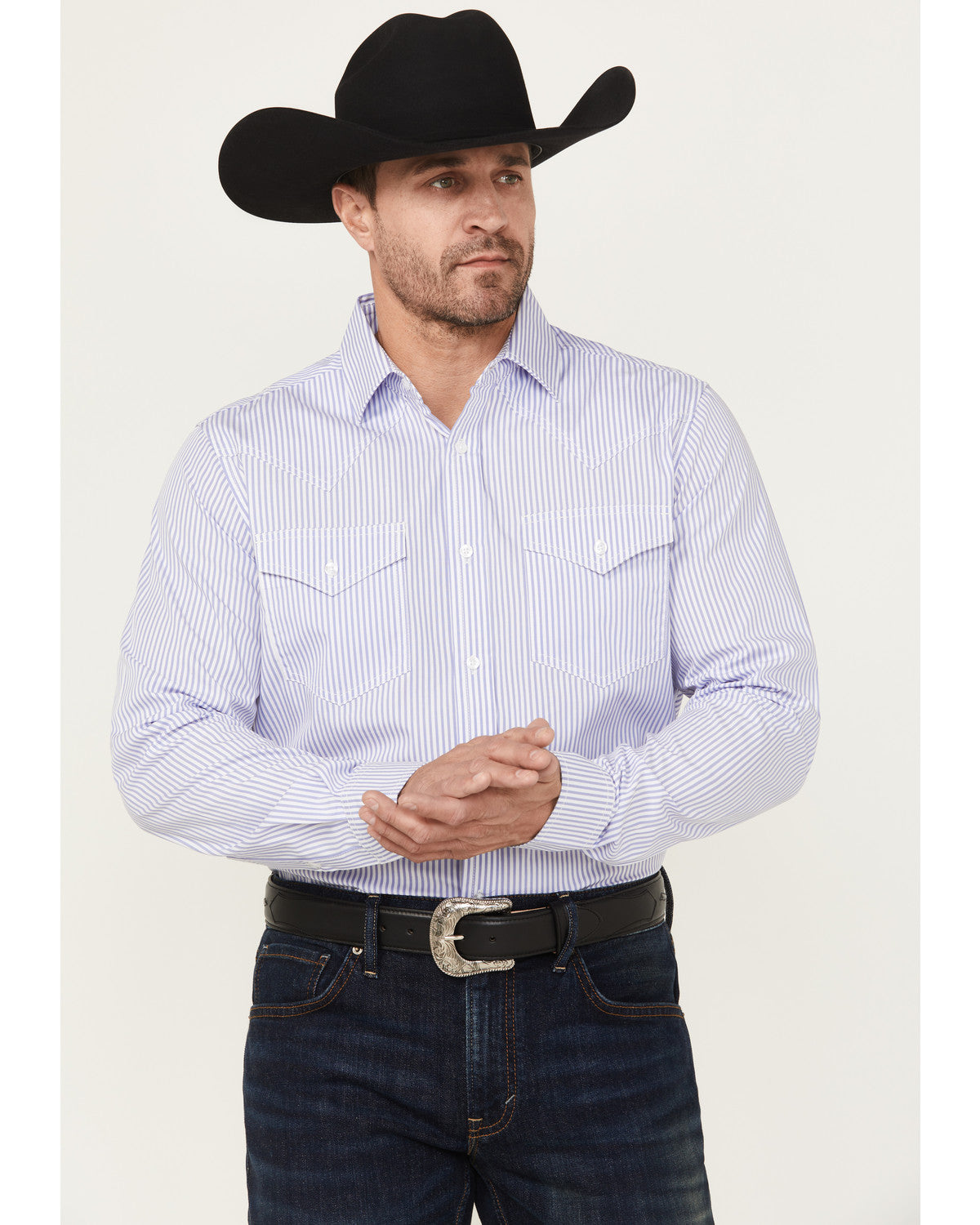 Black 1978® Men's Condor Striped Print Long Sleeve Button-D Light Blue