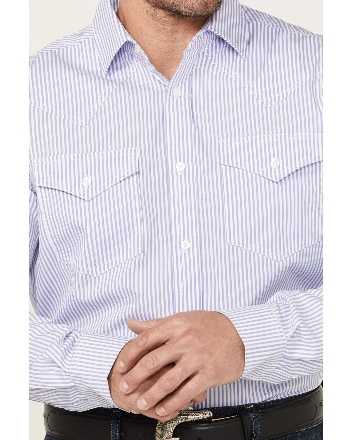 Black 1978® Men's Condor Striped Print Long Sleeve Button-D Light Blue