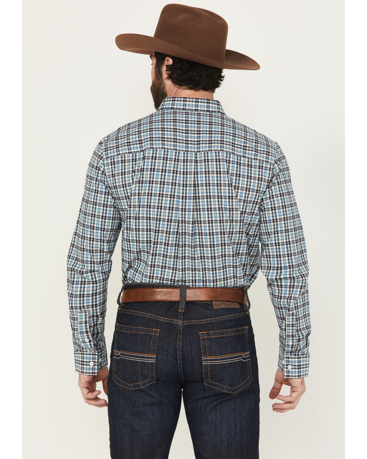 Men's Bob Plaid Print Long Sleeve Button-Down Western Shirt Blue