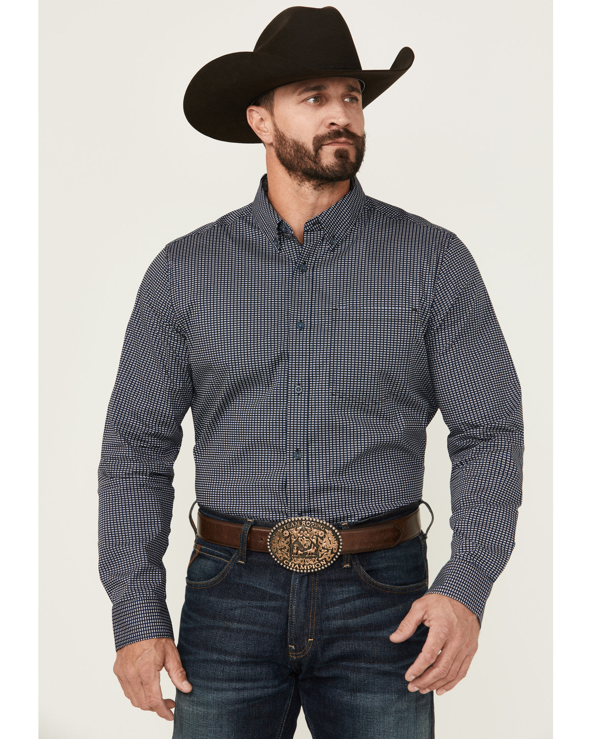 Men's Chris Geo Print Long Sleeve Button-Down Stretch Weste Dark Blue
