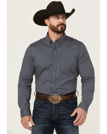 Men's Chris Geo Print Long Sleeve Button-Down Stretch Weste Dark Blue