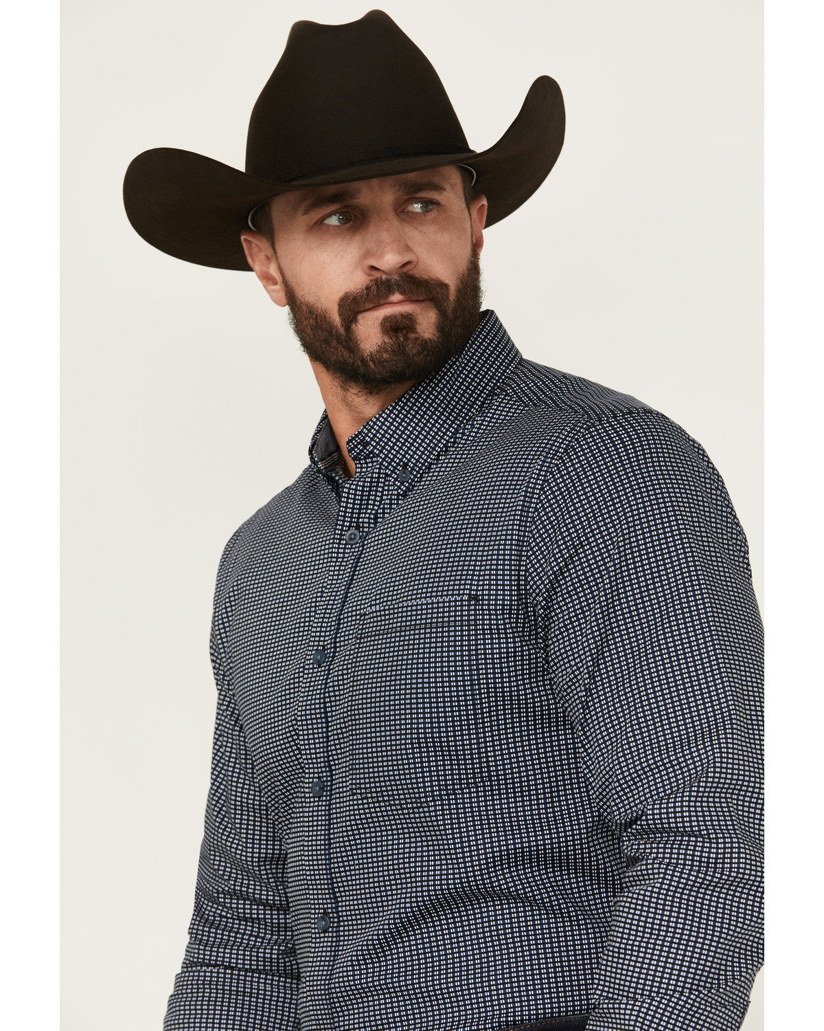 Men's Chris Geo Print Long Sleeve Button-Down Stretch Weste Dark Blue
