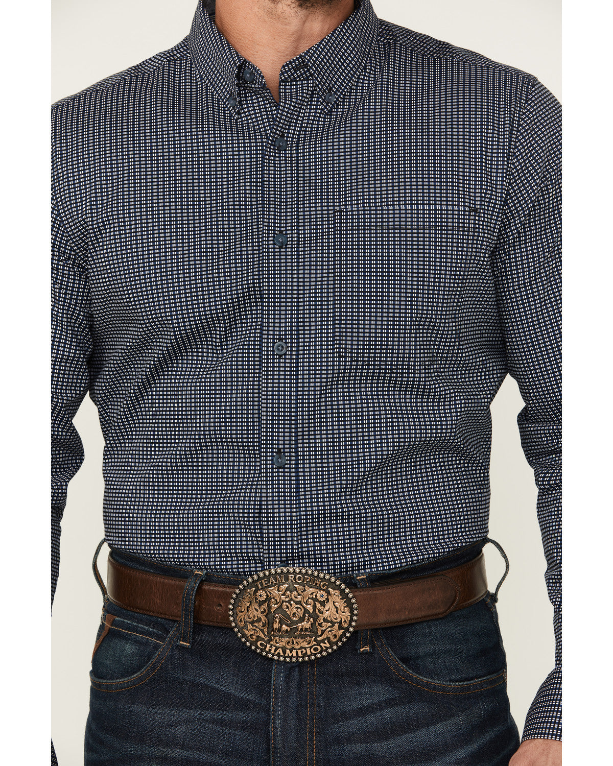 Men's Chris Geo Print Long Sleeve Button-Down Stretch Weste Dark Blue
