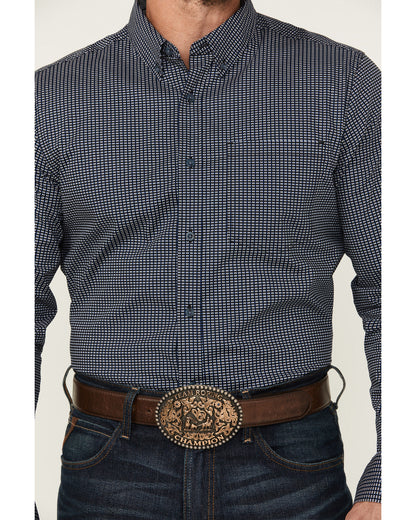 Men's Chris Geo Print Long Sleeve Button-Down Stretch Weste Dark Blue