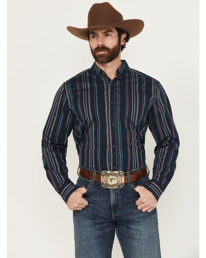 Men's Blake Striped Long Sleeve Button-Down Stretch Western Navy