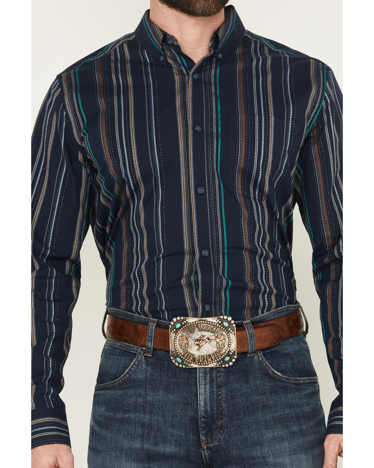Men's Blake Striped Long Sleeve Button-Down Stretch Western Navy