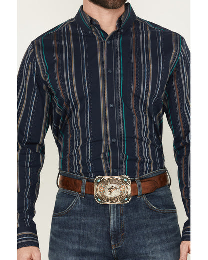 Men's Blake Striped Long Sleeve Button-Down Stretch Western Navy