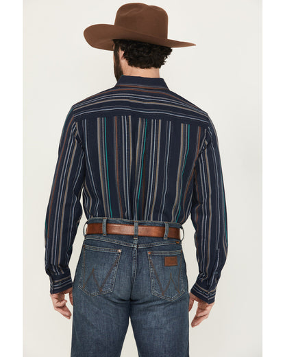 Men's Blake Striped Long Sleeve Button-Down Stretch Western Navy