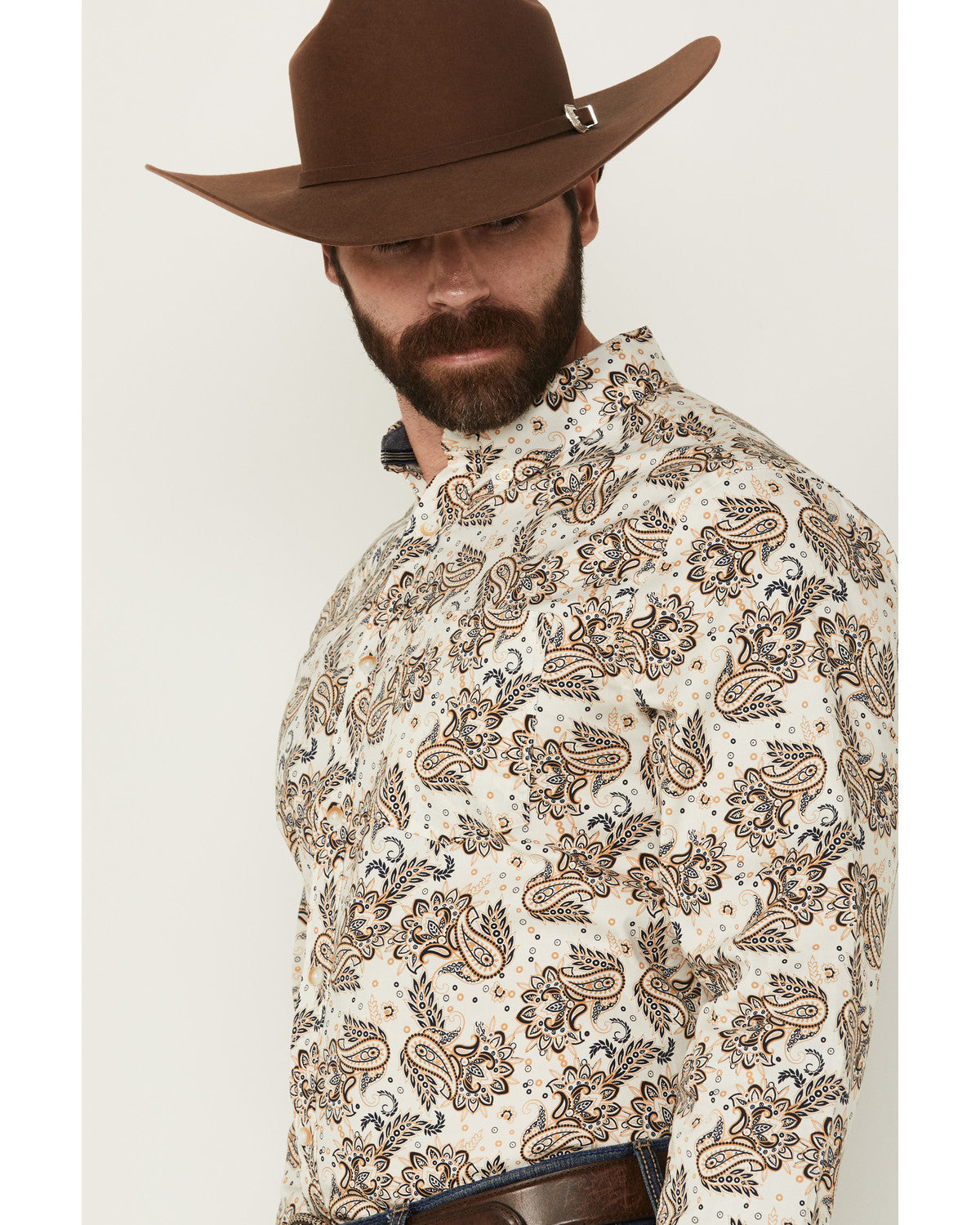 Men's Kendall Paisley Print Long Sleeve Button-Down Stretch Tan