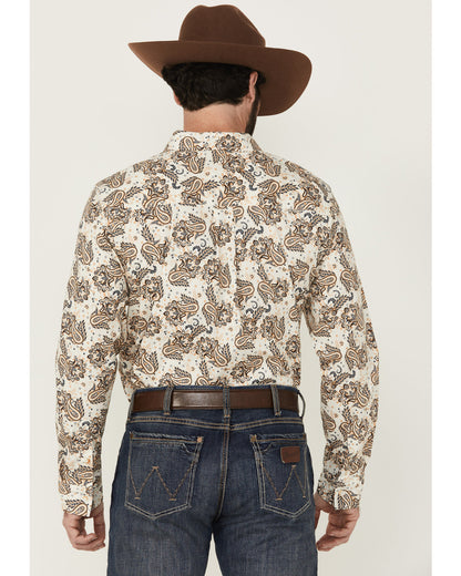 Men's Kendall Paisley Print Long Sleeve Button-Down Stretch Tan