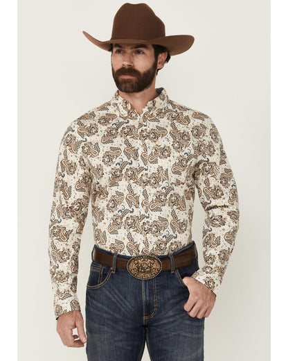 Men's Kendall Paisley Print Long Sleeve Button-Down Stretch Tan