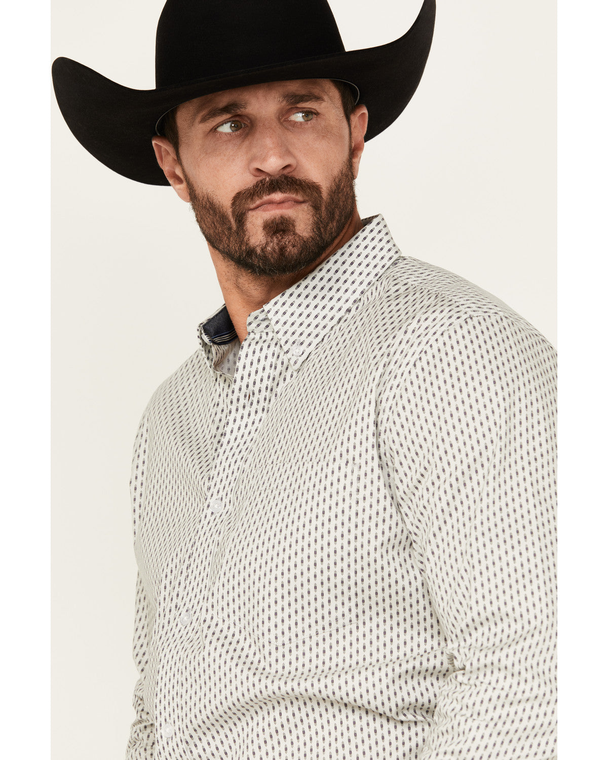 Men's Stirling Geo Print Long Sleeve Button-Down Stretch We White