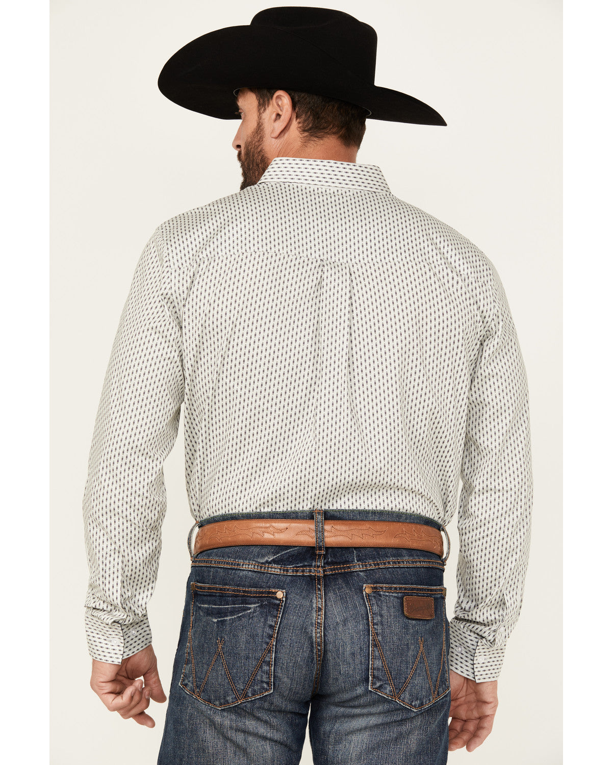 Men's Stirling Geo Print Long Sleeve Button-Down Stretch We White