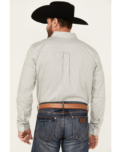 Men's Stirling Geo Print Long Sleeve Button-Down Stretch We White