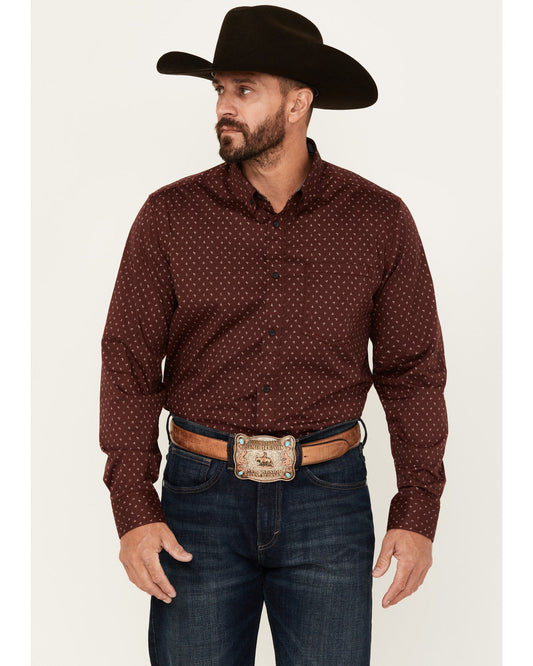 Men's Williams Mini Floral Print Long Sleeve Button-Down St Burgundy