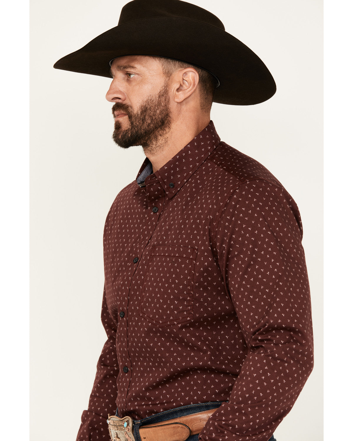 Men's Williams Mini Floral Print Long Sleeve Button-Down St Burgundy