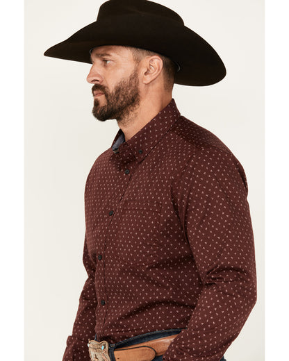 Men's Williams Mini Floral Print Long Sleeve Button-Down St Burgundy