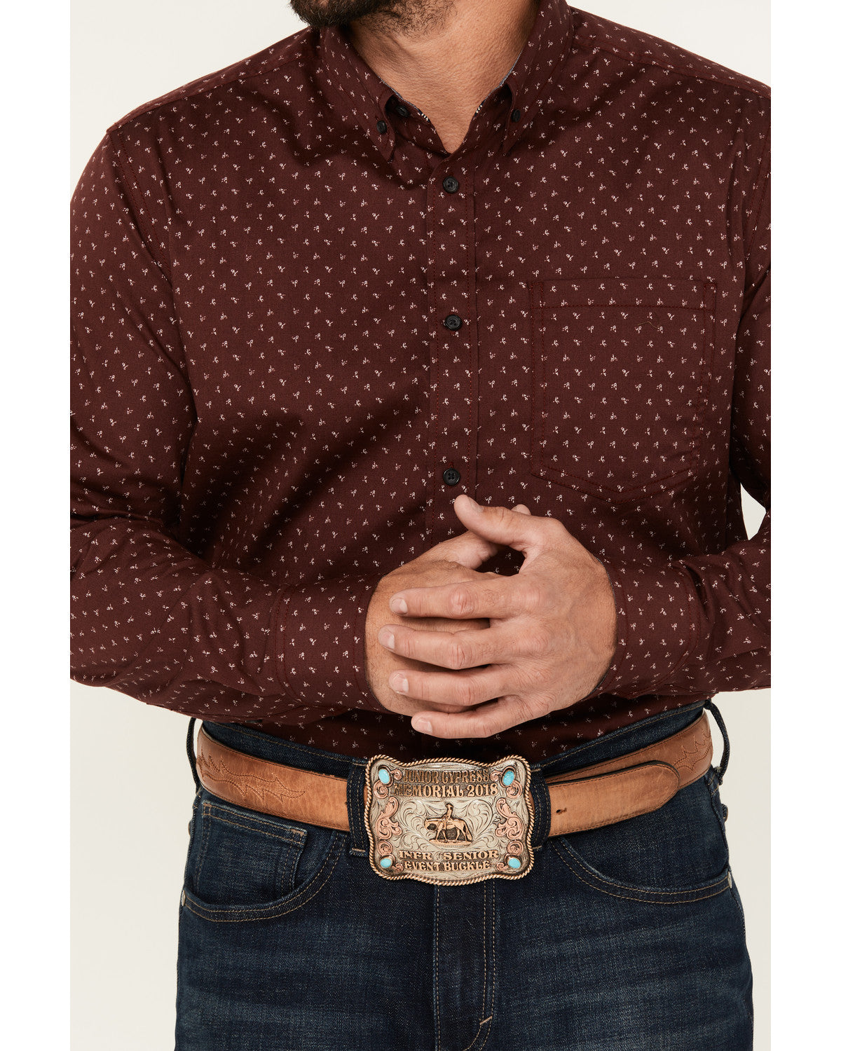 Men's Williams Mini Floral Print Long Sleeve Button-Down St Burgundy