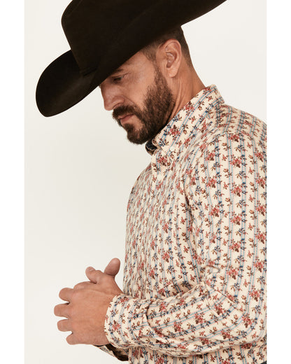 Men's Kenton Floral Striped Long Sleeve Button-Down Stretch Cream
