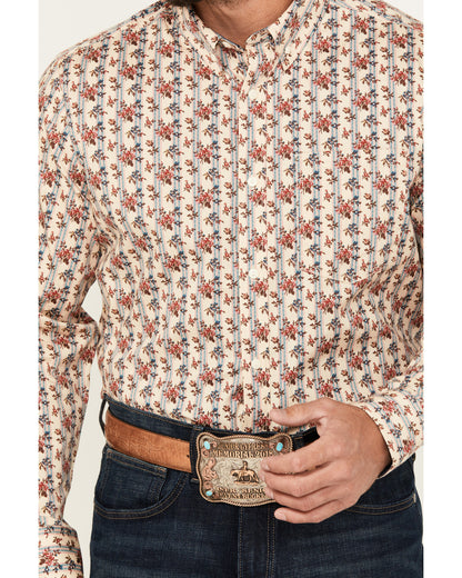 Men's Kenton Floral Striped Long Sleeve Button-Down Stretch Cream