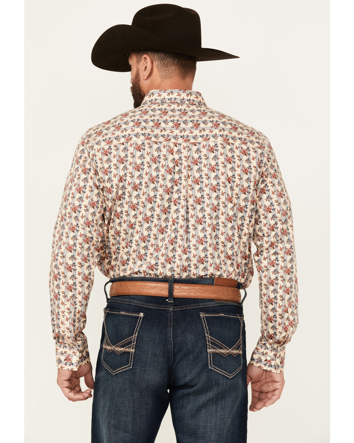 Men's Kenton Floral Striped Long Sleeve Button-Down Stretch Cream