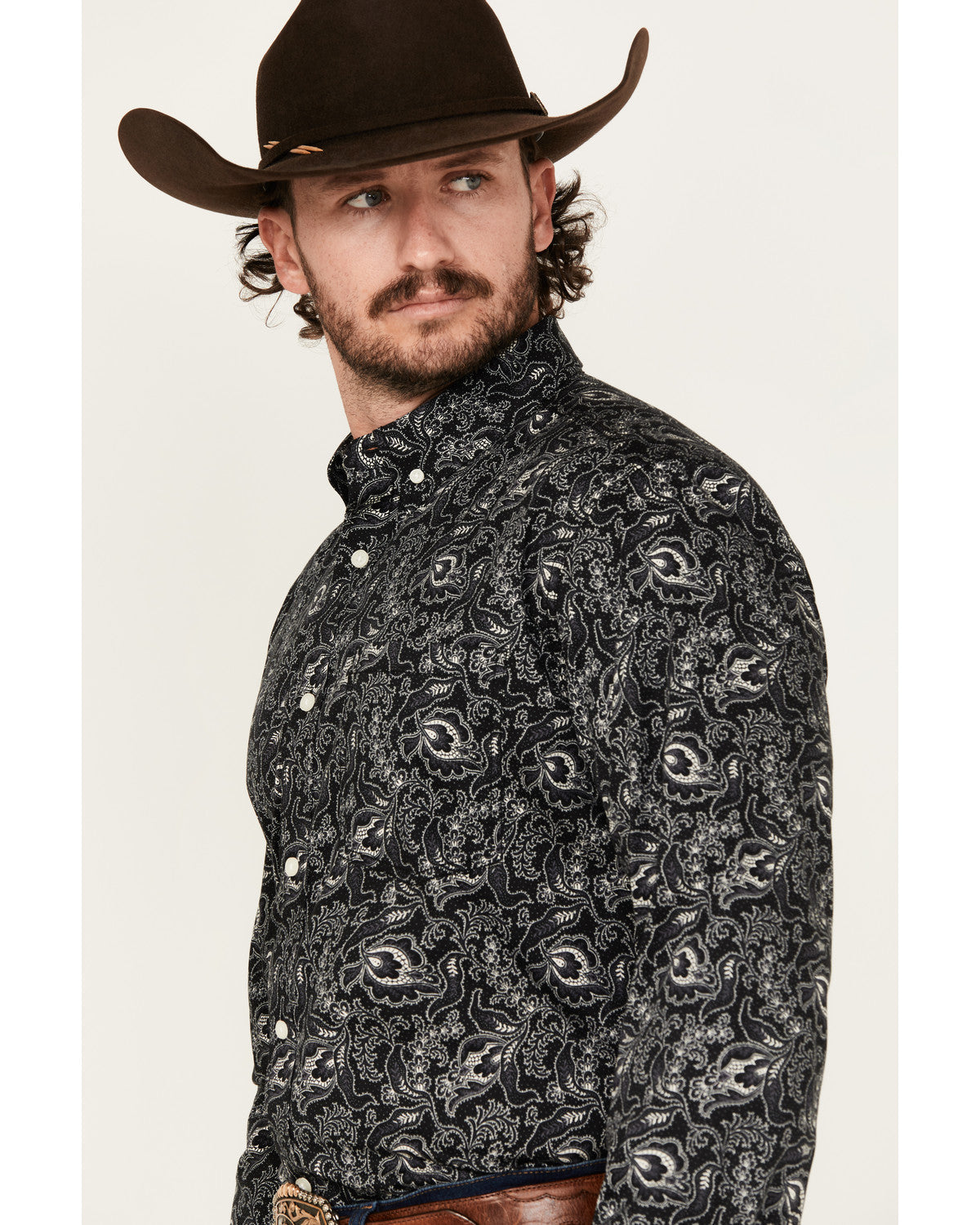 Men's Parker Paisley Print Long Sleeve Button-Down Stretch Black