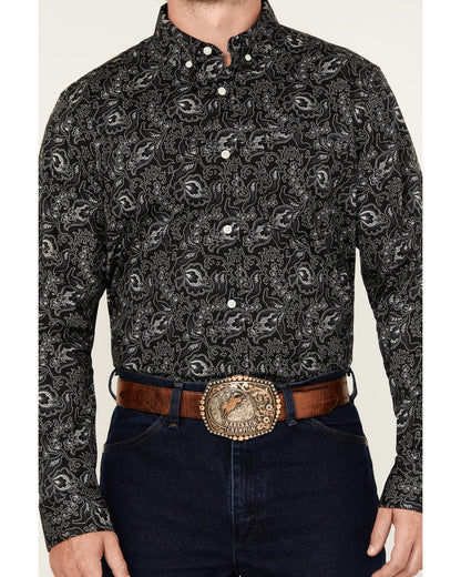 Men's Parker Paisley Print Long Sleeve Button-Down Stretch Black