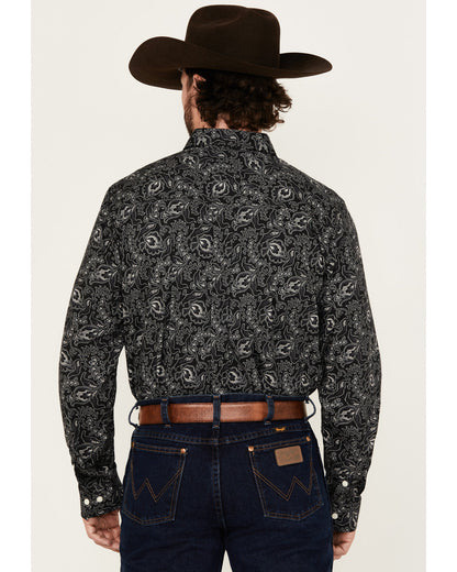 Men's Parker Paisley Print Long Sleeve Button-Down Stretch Black