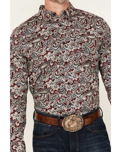 Men's Max Paisley Print Long Sleeve Button-Down Stretch Wes Burgundy