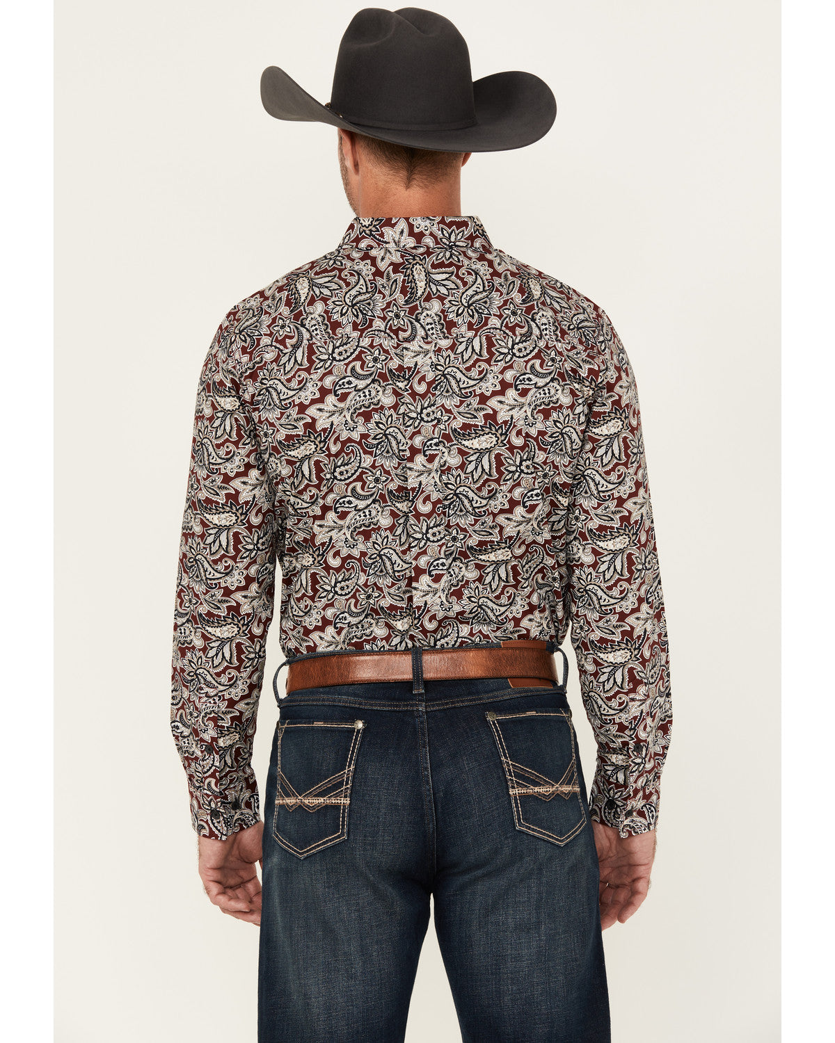 Men's Max Paisley Print Long Sleeve Button-Down Stretch Wes Burgundy
