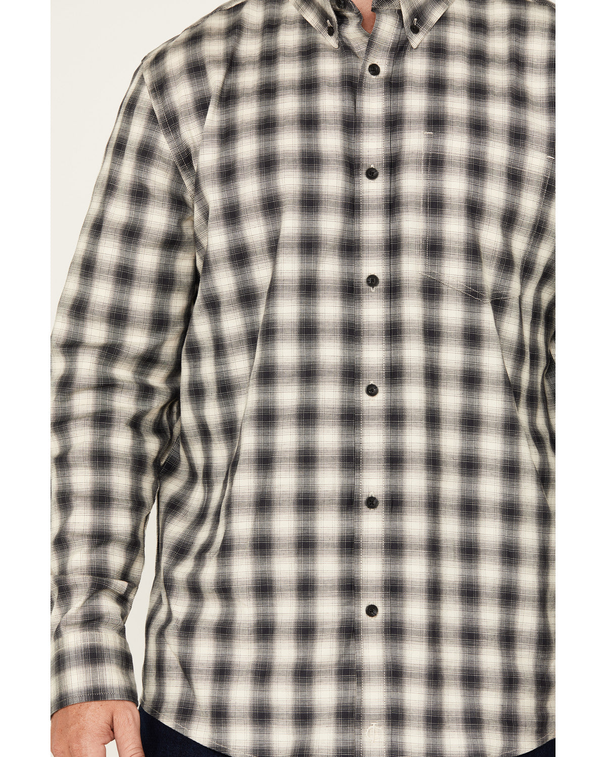 Men's Palamino Plaid Print Long Sleeve Button-Down Stretch Black
