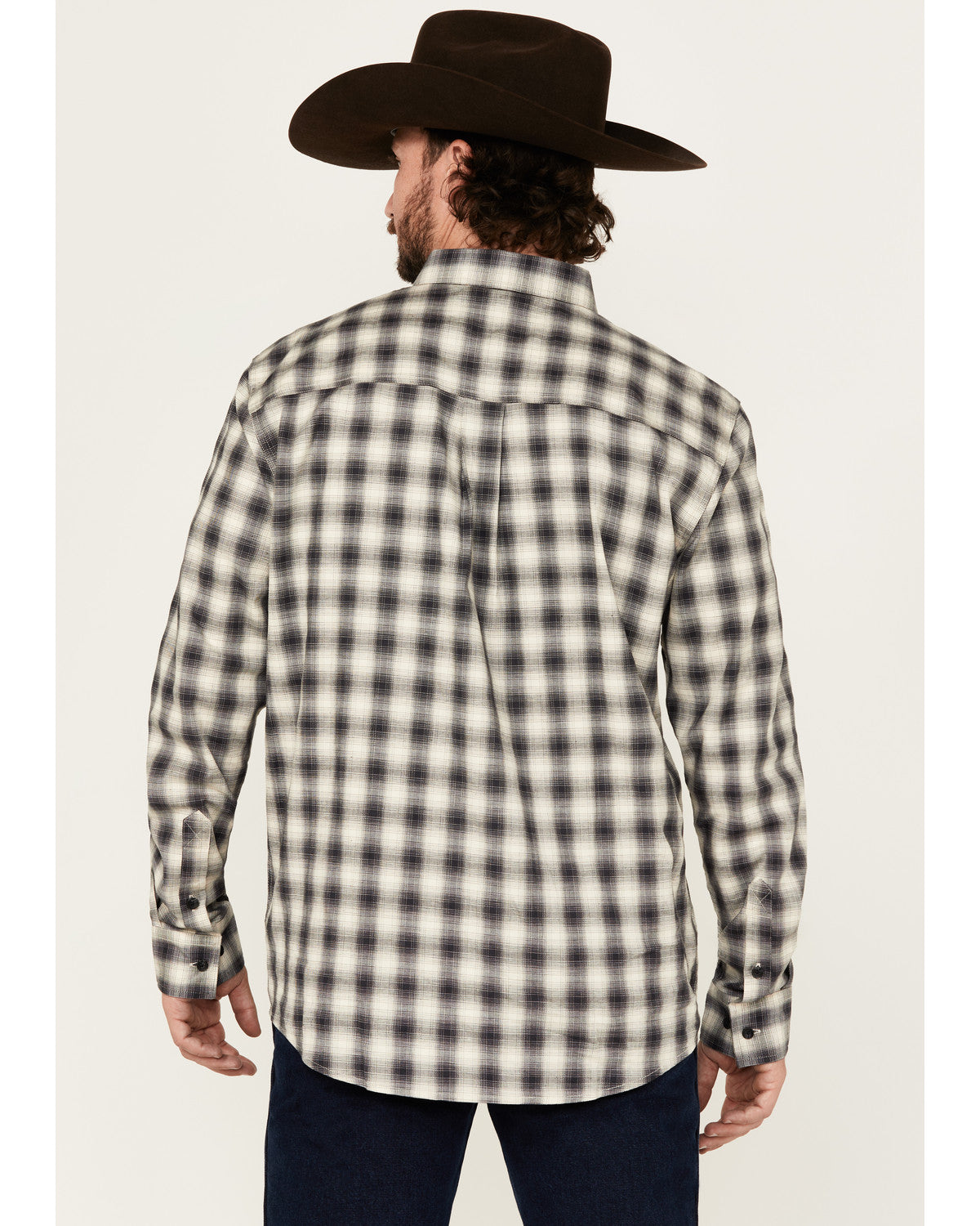 Men's Palamino Plaid Print Long Sleeve Button-Down Stretch Black